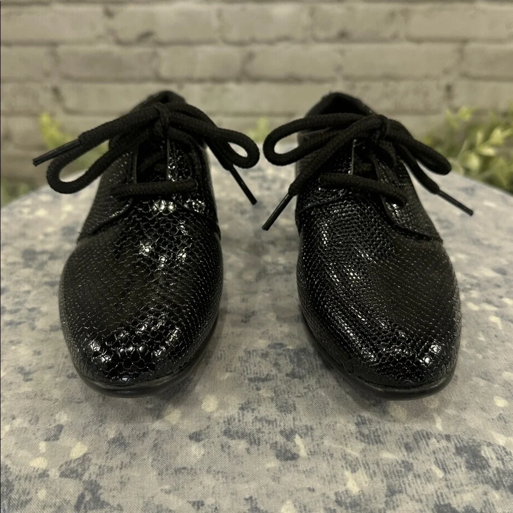 Glossy Black Reptile-Textured Almond Toe Dress Oxfords Toddler Boys 5.5🖤NWOT